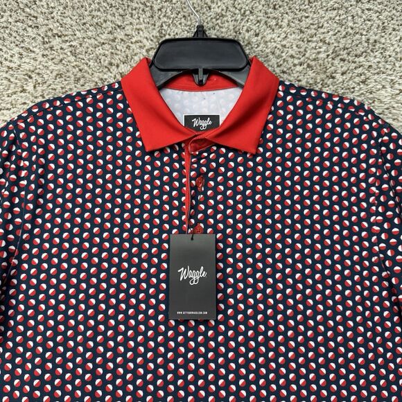 Waggle Polo Shirt Mens Medium Blue Red White Bobby Bobber Golf Performance New - Picture 2 of 14